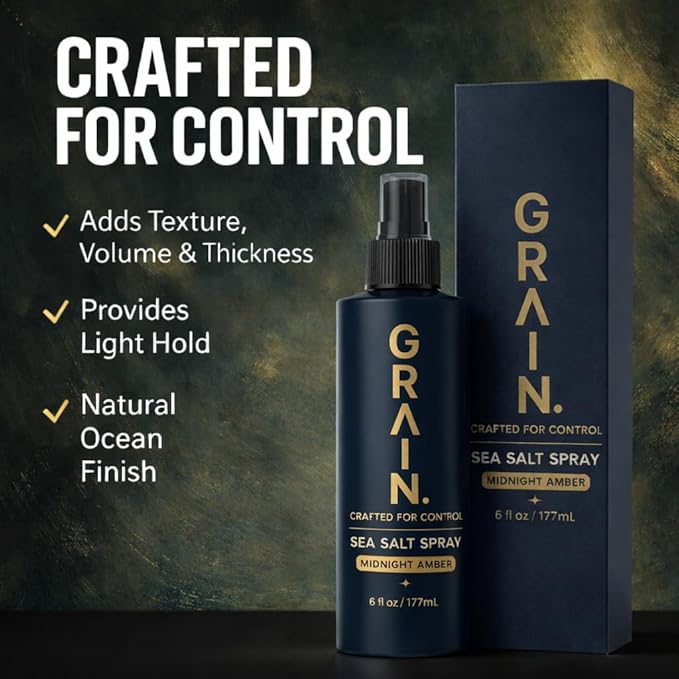 Grain Sea Salt Spray for Men | Texturizing and Volumizing Sea Salt Spray for Hair | Lightweight Volume Mist | Natural Texture | Flexible Hold | Unique Product Formula For all Hair Types | 6floz/177mL