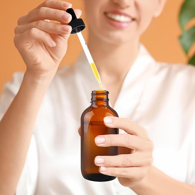 42 Pack 4oz Amber Glass Bottles with Glass Eye Droppers for Essential Oils, Perfumes & Lab Chemicals (Brush, Funnels, 3 Extra Droppers, 48 Pieces Labels & 30ml Measuring Cup Included)