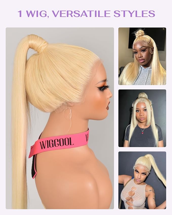 Hidden Strap Straight 360 613 Lace Front Wigs Human Hair Invisible Strap Pre Plucked 180% Density SALON-Quality Blonde Wig with Drawstring Glueless Wigs HD Full Lace Human Hair Wigs 22inch