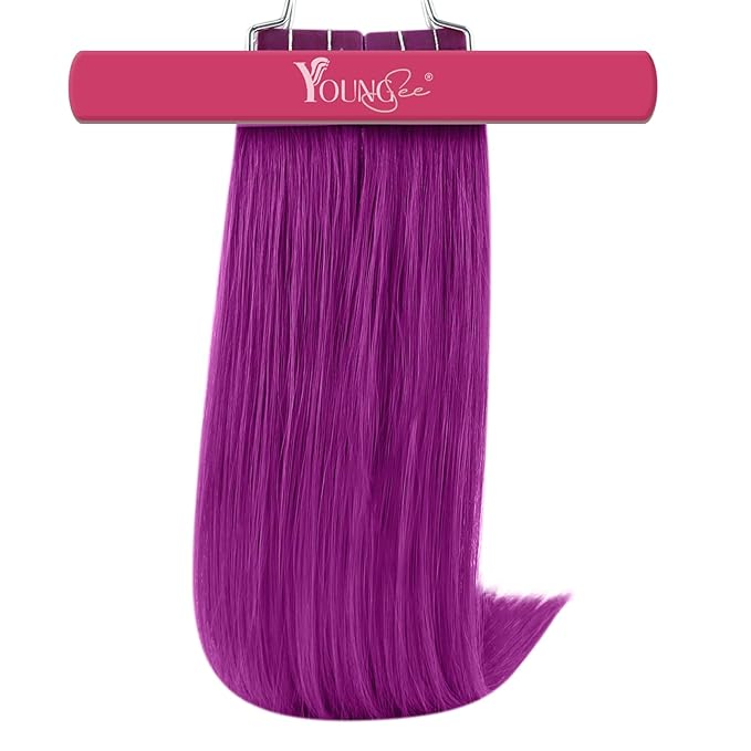 YoungSee Purple Tape in Human Hair Extensions Purple Hair Extensions Tape in 10pcs 25g Color Human Hair Tapes 16 Inch Tape on Extension Diy Your Hairstyle