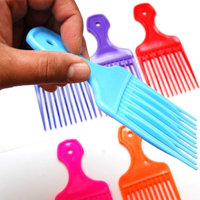 (6 Pack) 6" Plastic Afro Pik Lift Hair Comb Detangle Wig Braid Hair Man Styling Comb (Assort)