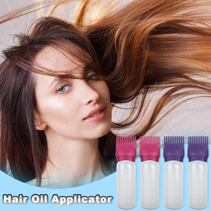 ELANE 4 Pack Root Comb Applicator Bottle, Hair Oiling Applicator for Hair Dye, Shampoos, Salons. (Purple+Red)