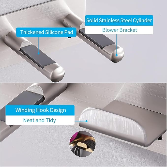 Hair Dryer Holder, SUS304 Adhesive Blow Dryer Holder Wall Mounted Compatible with Dyson Hair Dryer, Hair Dryer Organizer Dyson Hair Dryer Wall Mount