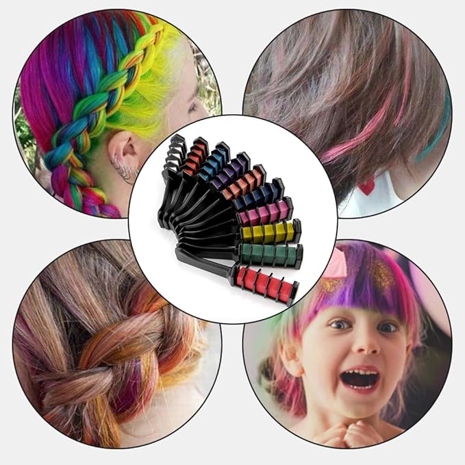 Festive Fun Hair Chalk Combs, 2026 New Chalk Hair Color for Girls, Temporary Wash out Hair Color Kids, Christmas Girl Gifts, Skin Safe Materials (10 colors)