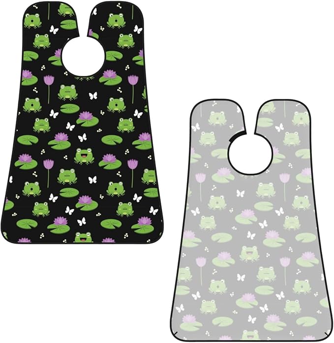 Beard Shaving Cape with Suction Cups, Cute Green Frogs Black Shave Bib, Non-Stick Waterproof Hair Catcher, Grooming Bib for Men Husband
