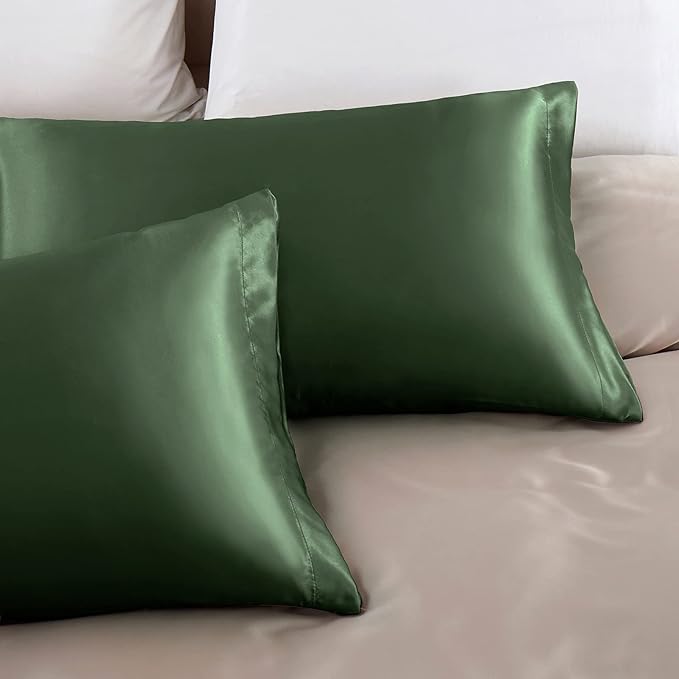 Aormenzy Satin Pillow Cases for Women King Size Set of 2, Woodland Green Satin Pillowcase for Hair with Envelope Closure Silky Pillow Covers Wrinkle, Fade Resistant (20x40 Inches)