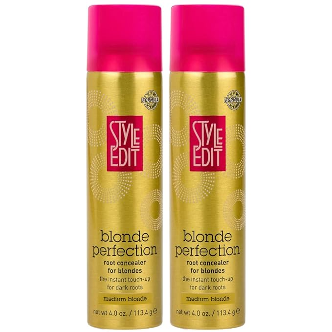 Style Edit MEDIUM BLONDE Root Concealer Touch Up Spray (Multiple Colors Available) Instantly Covers Greys And Dark Roots - Professional Salon Quality Blonde Perfection Grays Cover Up Hair Products for Women 4 Ounce (Pack of 2)