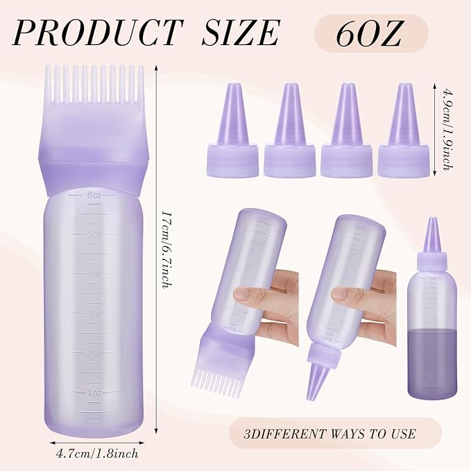 Pimoys Hair Oil Applicator Bottles Dye Brush for Women Scalp, Hair Color Products Things with Root Comb, Purple 2 Pack