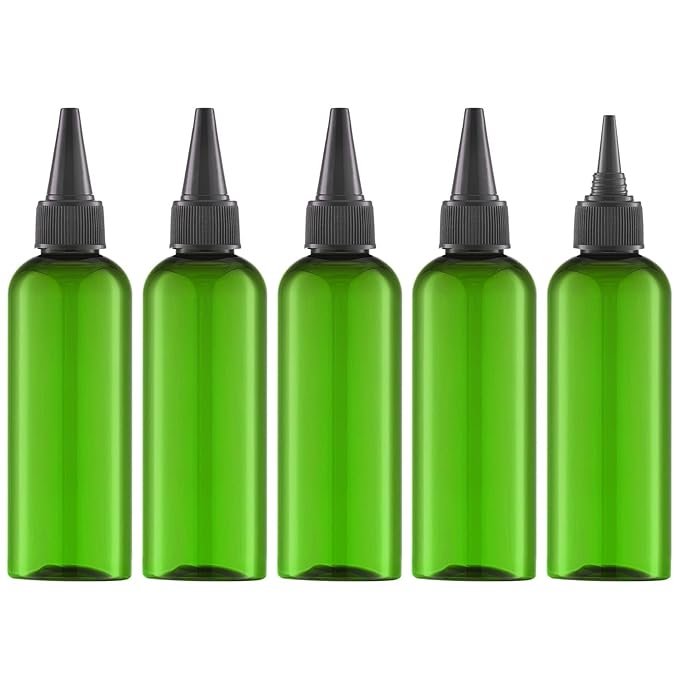 Tekson Hair Color Applicator Bottles, 5 Pack Refillable Squeeze Bottle, Empty Plastic Twist Top Cap Bottles (3.4 OZ, Green)