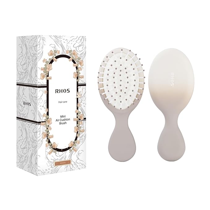 RHOS Mini Hair Brush for Women,Men and Kids, Travel Size Hair Brush for Purse & Pocket, Small Cushion Paddle Brush with Soft Bristles(1 Pack-Beige Gradient)