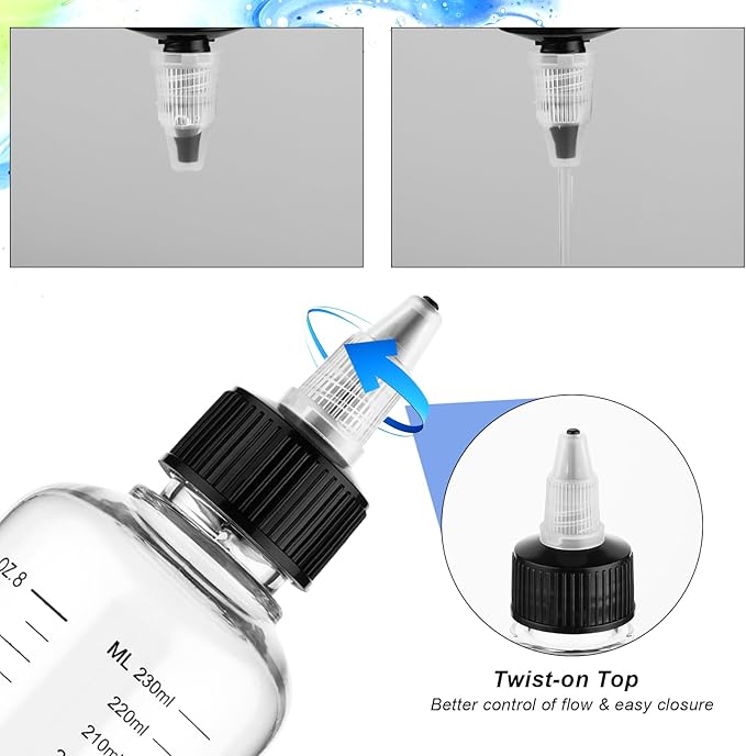 4 Pack Applicator Bottle for Hair, 8.5oz Soft Squeeze Empty Oil Dispenser Hair Color Applicator Root Hair Dye PET Plastic Refillable Bottles for Salon Sylist with Graduated Scale and Twist Top
