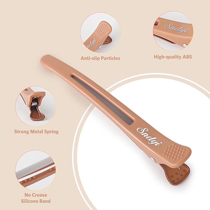 Sndyi 6pcs Neutral Sectioning and Styling Clips - Non-Slip Duck Billed With Silicone Band for Salon, Hairdresser, Barber Use