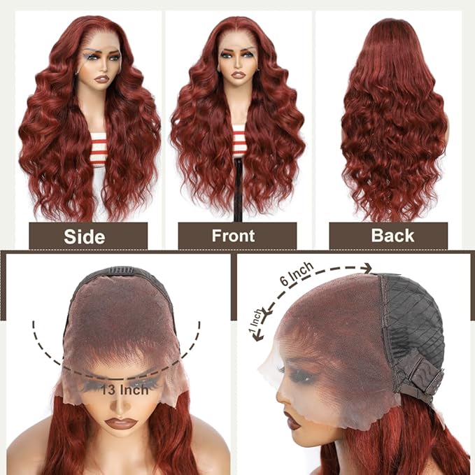 BVH 26 Inch Reddish Brown 13x6 Lace Front Wigs Human Hair Body Wave Wigs Human Hair 200 Density Hd Lace Frontal Wigs M Hairline 33# Brown Wigs (13x6 Reddish Brown Lace Front Wigs Human Hair, 26 Inch)