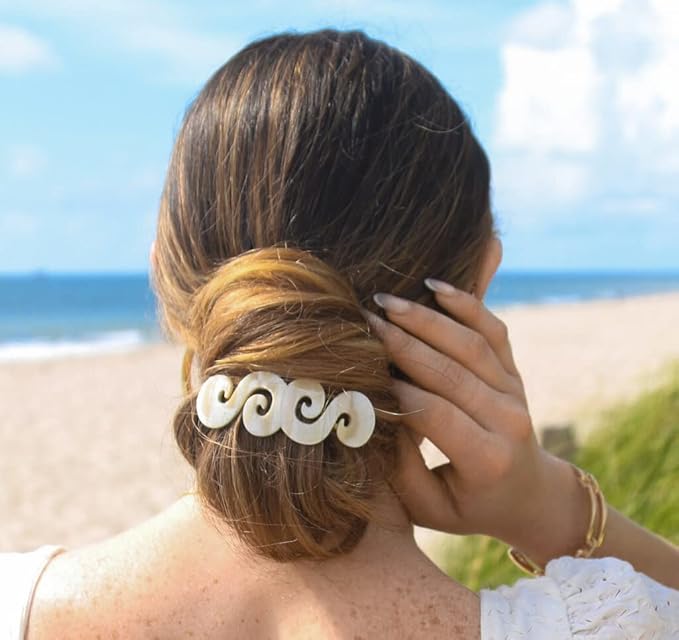 Camila Paris CP3169 French Hair Barrette Clip for Girls, Handmade, White, Gold Metal Clasp Strong Hold Grip Hair Clips for Women, No Slip and Durable Styling Girls Hair Accessories, Made in France