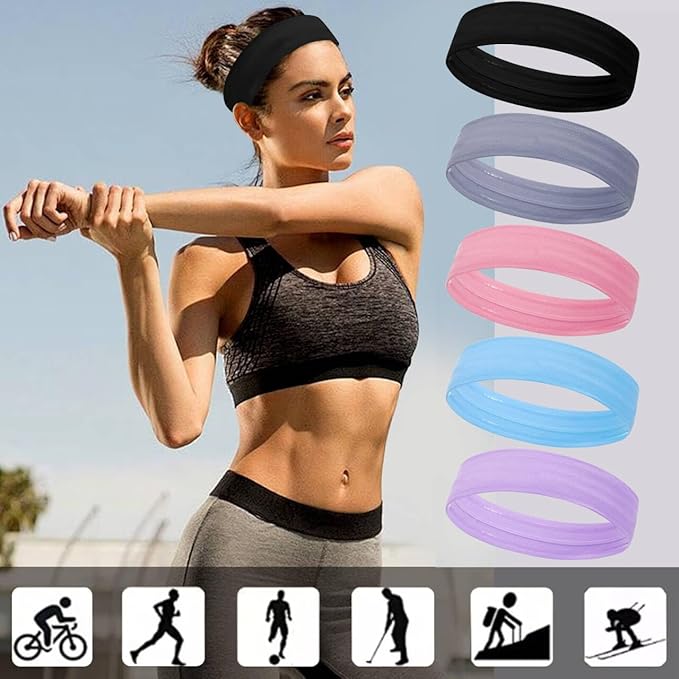 Workout Headbands Non Slip Headband Sport Headbands Sweatbands Elastic Sport Hair Bands for Sports Travel Indoor Fitness Gym