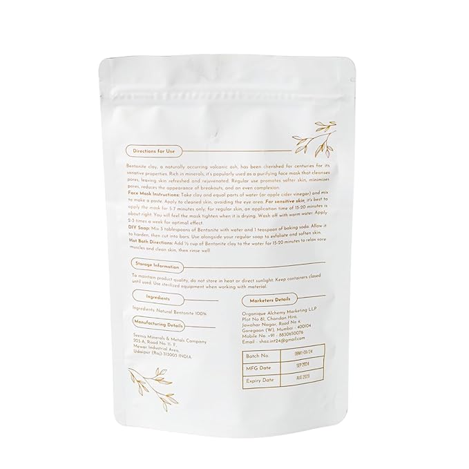 Bentonite Clay Powder For Face, Body & Hair, Deep Pore Cleansing & Detox, Indian Healing Calcium & Sodium Clay, For Masks & Bath 8 oz (227g)