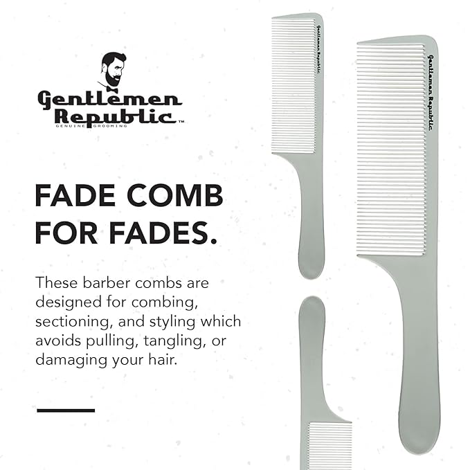 Gentlemen Republic Fade Comb for Men's Hairstyles - Soft Round Tips, Precision Teeth with Sturdy Body for Fades, Blending, and Cuts