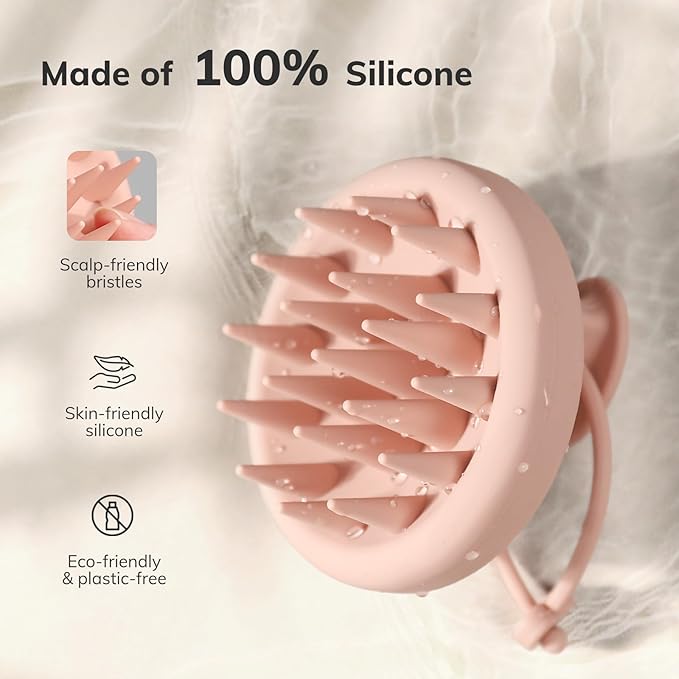 Sndyi Silicone Scalp Massager Shampoo Brush, Hair Scrubber with Soft Silicone Bristles, Scalp Scrubber/Exfoliator for Dandruff Removal, Wet Dry Scalp Brush for Hair Growth & Scalp Care, Pink