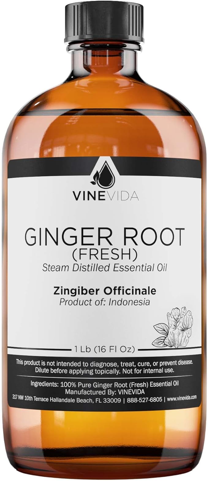 VINEVIDA Fresh Ginger Root Essential Oil 16 oz - Undiluted Ginger Root Oil 16 oz - Ginger Root Candle Oil Scent - DIY Candle Scents for Candlemaking - Bulk Essential Oil for Soap Making Safe for Skin