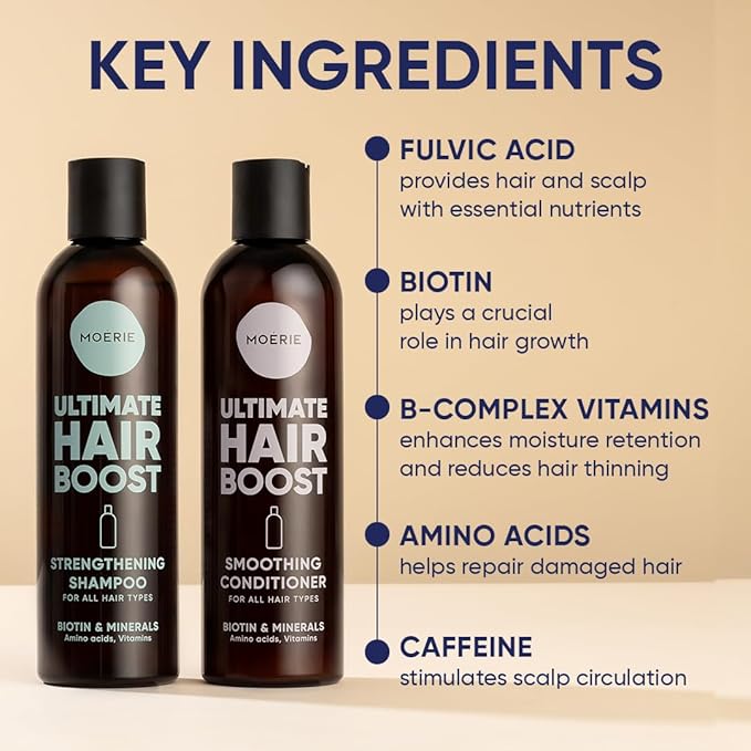 Moerie Volumizing Shampoo and Conditioner for Hair Loss - Thickening Products with Ingredients of Natural Origin - Over 100 Active Ingredients for Thick, Long, Luscious Hair, Double Set