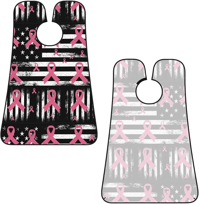 Waterproof Beard Grooming Bib, Breast Cancer Awareness Ribbons American Flag Black Shave Bib, Non-Stick Hair Catcher for Shaving Trimming, Apron Essential for Men Dad