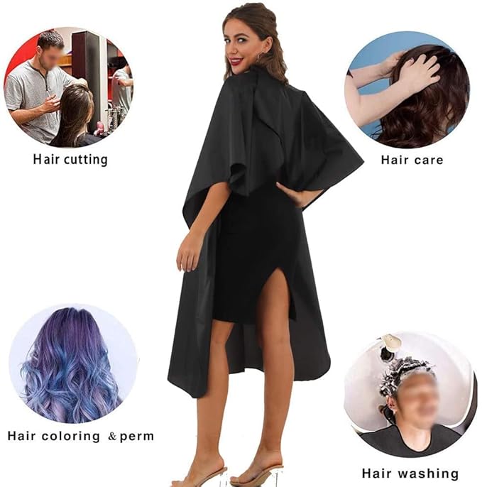 Black Barber Cape, Professional Nylon Waterproof Hair Cutting Kit with Snap Closure Salon Cape, 59" x 47" Hairdressing Capes (5 Pack)