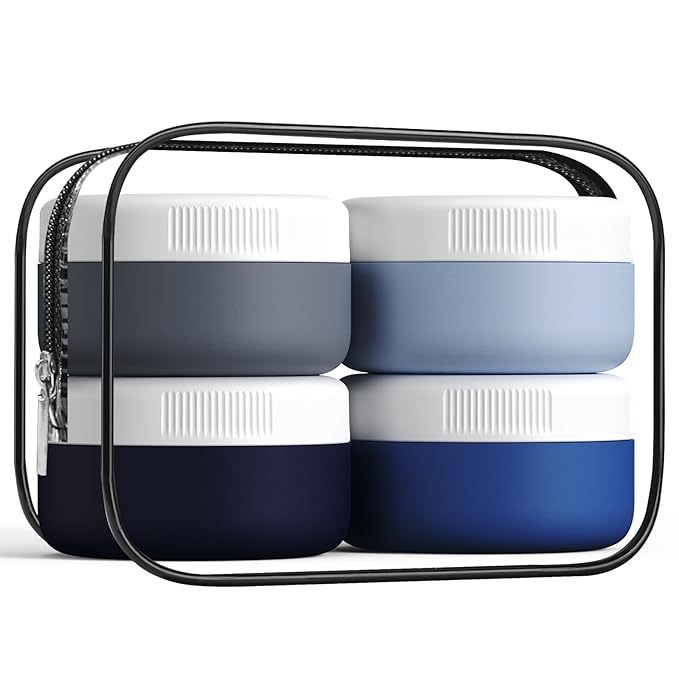 Travel Containers for Toiletries, Silicone Cream Jars BPA-Free, Leak-proof 1.35oz Travel Size Containers, Portable Size Silicone Jars with Lid for Cosmetic Face Hand Body Cream (4 Pack)