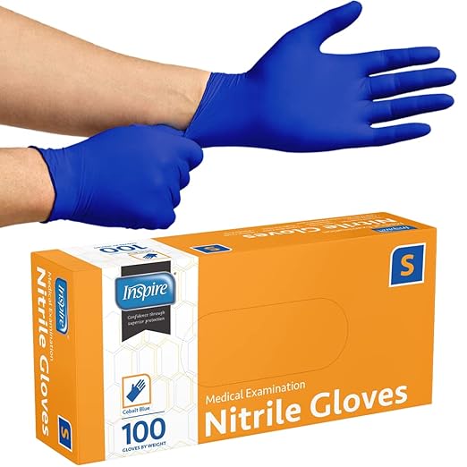 Inspire Black Nitrile Disposable Gloves | 4.5 Nitrile Safety Medical Exam Cooking Cleaning Disposable Black Gloves (Blue - Case of 1000, Small)