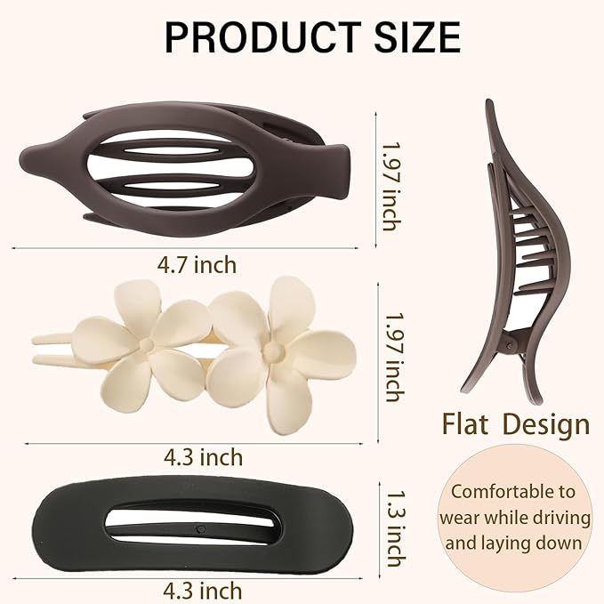 8 PCS Flat Hair Clips, 3 Styles Large Flat Claw Clips for Women, French Strong Hold Non-slip Duckbill Hair Claws for Thin Thick Hair(Matte)