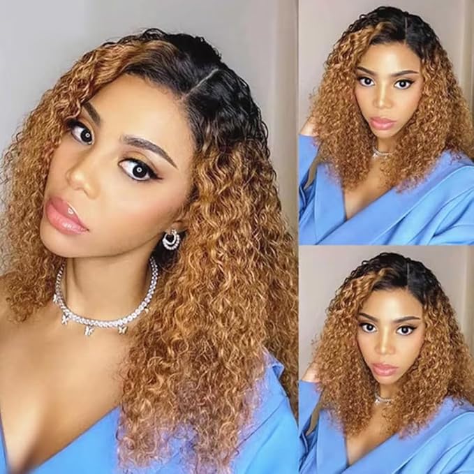 Ombre Kinky Curly Bundles Human Hair 4/27 Curly Bundle Niegmeag Virgin Soft and Silky Hair 3 Bundles 16 18 20 Inch Double Weft Blonde Curly Bundle Hair Weave