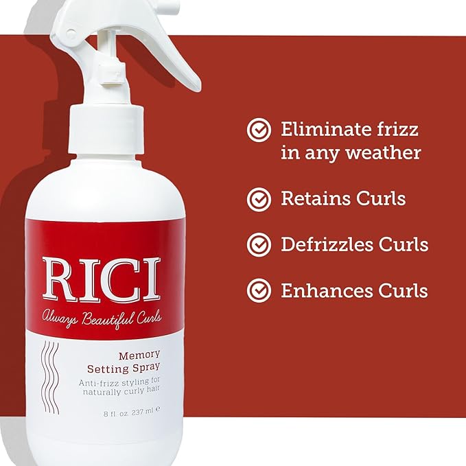 RICI Memory Setting Spray for Curly Hair | 8 Ounce | Naturally Formulated to Prevent Frizz for All Types of Curly Hair | Patented Formula Made in the USA