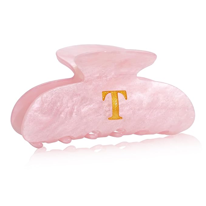 Acrylic Letter Hair Clips for Women - Pink Monogram Hair Claw Alphabet Large Hair Clip, Fashion Glitter Claw Clips Elegant And Durable Hair Accessory, Letter T