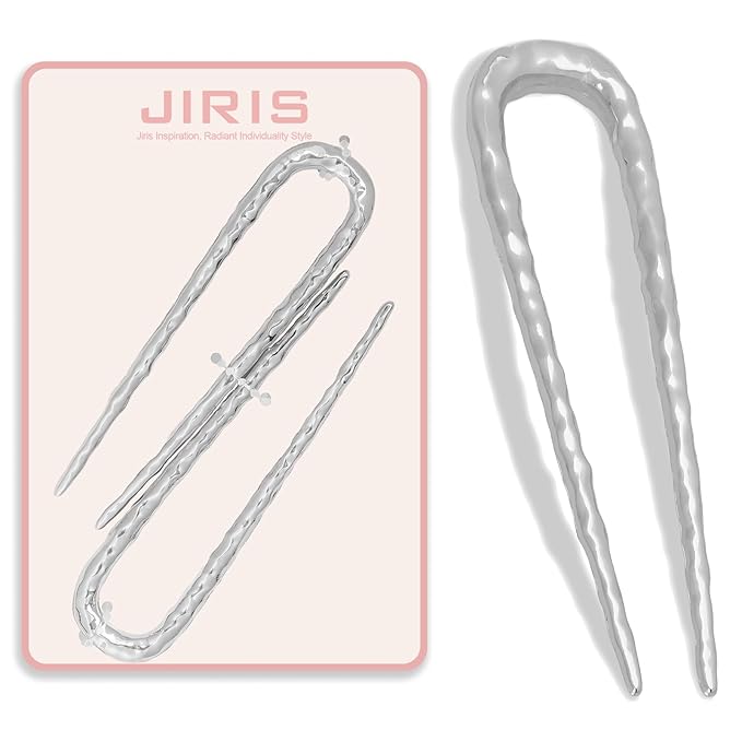 2PCS 3.8Inch French Hair Pins U-Shaped Pins for Women and Girls Fashion Metal Hair Pin French Twist Hair Pins for Buns, Updos,Stylish and Functional(set2-silver)