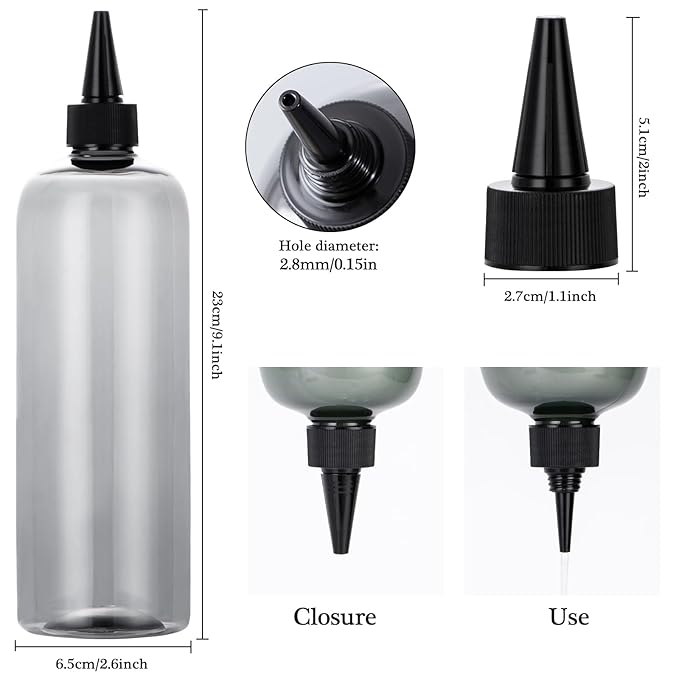 Applicator Bottle for Hair, 16.9 ounce Hair Color Applicator Bottle 2 Pack Squeeze Bottle Transparent Oil Bottles for Hair, PET Plastic Refillable Bottles with Twist Top Cap,Clear Black