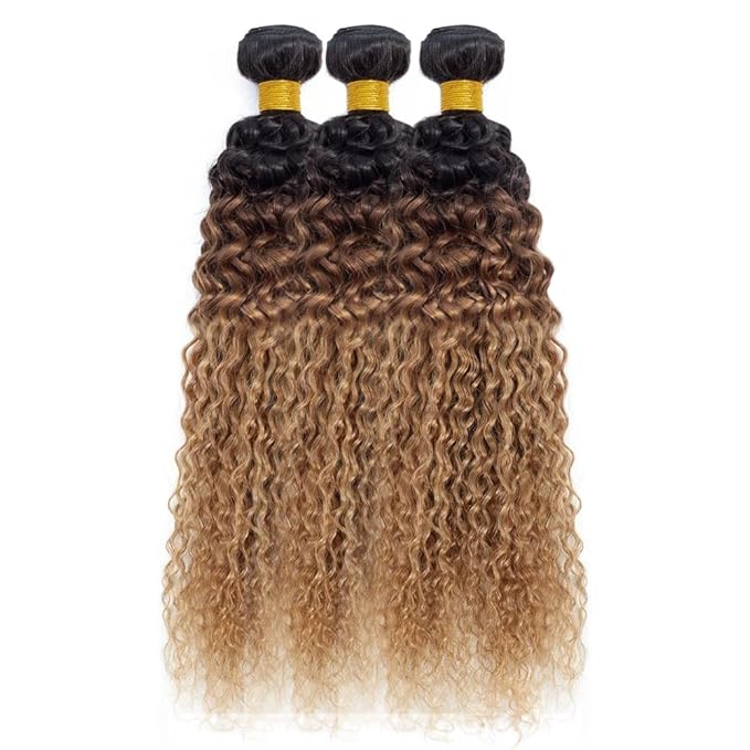 Ombre Bundles Human Hair Blonde Water Wave Bundle Niegmeag Virgin Remy Hair 3 Bundles 14 16 18 Inch T1B/4/27 Wet and Wavy Human Hair Bundle 300g