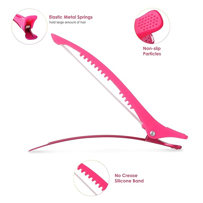 AIMIKE Neon Hair Clips, 12 Pcs Professional Sectioning and Cutting Clips for Hairdressers - 4.3" Long Duck Billed Rollers for Styling