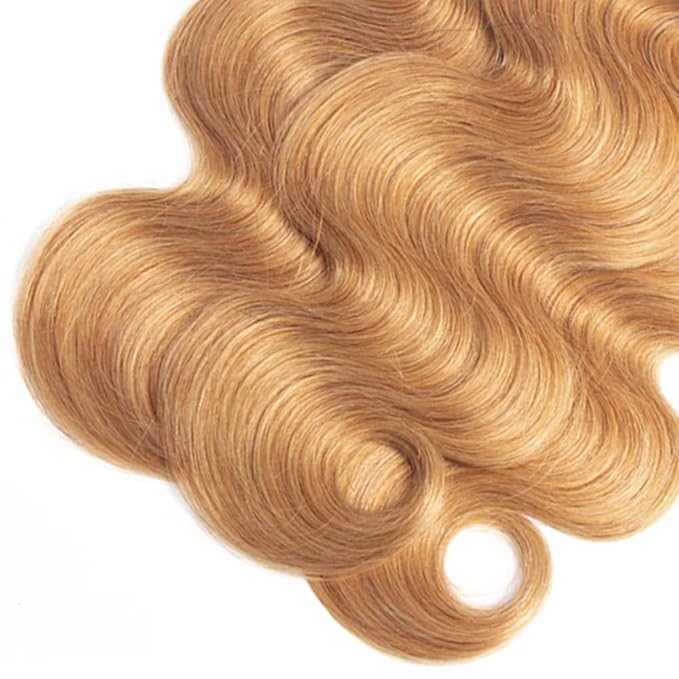 1b/27 Human Hair Bundles Ombre Blonde Body Wave Bundle Brazilian Virgin Remy Hair 3 Bundles 16 18 20 Inch 2 Tone Honey Blonde and Black Bundle Double Weft Hair Weave 150g