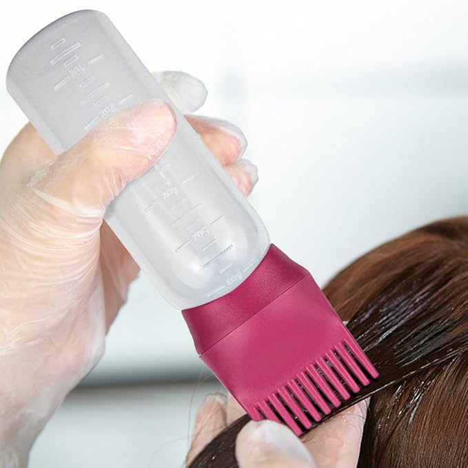 ELANE 4 Pack Root Comb Applicator Bottle, Oil Comb Applicator for Hair Dye, Shampoos, Salons. (Grey+Red)