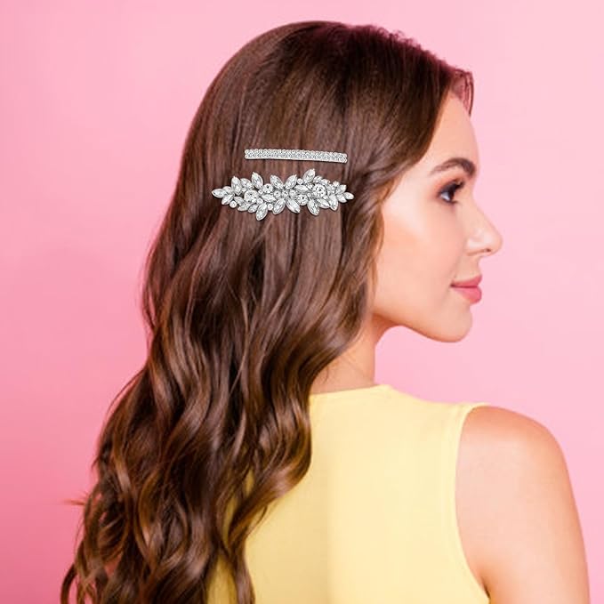 4PCS Rhinestone Hair Clips, Silver Sparkly Pearl Wedding Hair Barrettes, Elegant Metal Alloy Rhinestone Hair Accessories for Women Girls