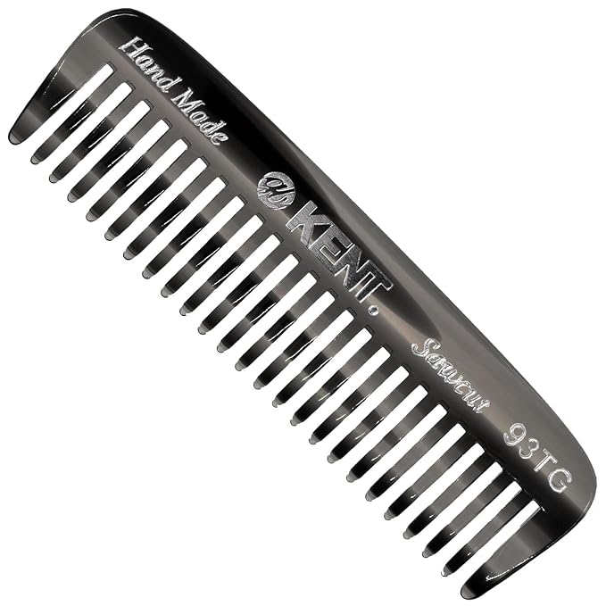 Kent 93T Black Graphite Beard Comb for Men - Wide Tooth Men's Comb, Ideal For Mustaches and Beards and Facial Hair, Small Pocket Sized Travel Detangler Combs, Saw-Cut, Hand Polished, Made in England