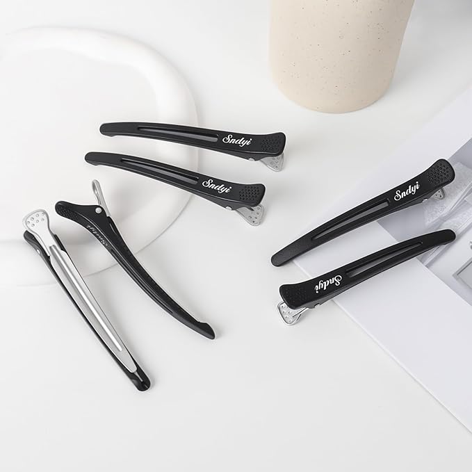 Sndyi Hair Sectioning Clips - Professional Non-Slip Duckbill and Roller Clips for Styling Sectioning, No Crease, 4.3", Black (12 Packs)
