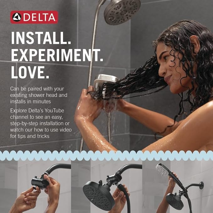 Delta VersaCurl Detangling Handheld Shower Head Tool for Curly Hair with 3 Curl Defining Brush Inserts Included, Detangler Brush Hand Shower with Hose, Chrome 74B430