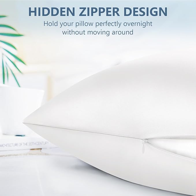 Silk Pillow Cases Standard Size 100% Mulberry Silk Pillowcase for Hair & Skin 22 Momme Both Sided Grade 6A Silk Cooling Soft Breathable 20 x 26 Inches with Hidden Zipper 1PC, White