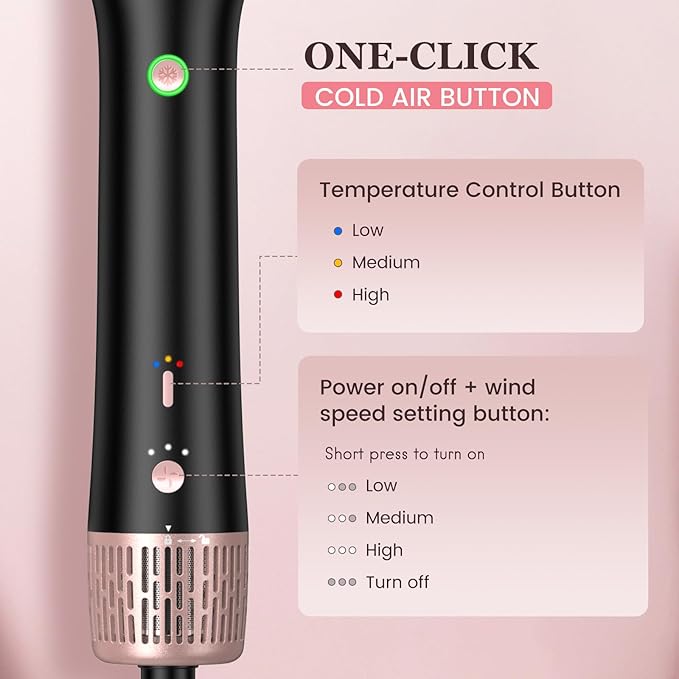 slopehill Blow Dryer Brush - Hot Air Brush with High Speed Motor 100,000RPM, Ionic Hair Dryer and Styler Volumizer with Oval Barrel for Hair, 3 Temps,1400W, Black