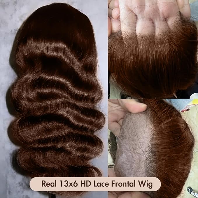 250 Density SKINLIKE HD Lace Wig Human Hair 13x6 15A Chocolate Brown Human Hair Wigs Invisible 0.1mm Ultra-thin Frayed Ends Full Cuticle Aligned Virgin Hair Lace Frontal Wig 32 Inch