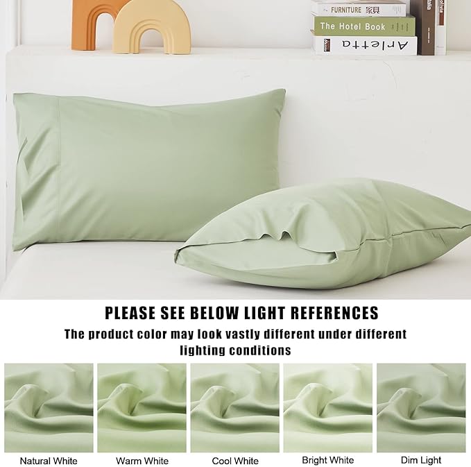 TELUS Pillow Cases King Size 2 Pack, Bamboo Rayon Cooling Pillowcases with Envelope Closure, Cool Breathable Pillow Case for Hot Sleepers & Night Sweats, 20x36 inches, Green