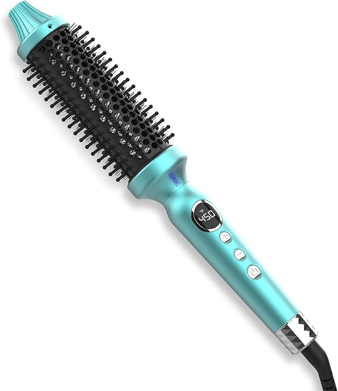 1 1/2 Inch Thermal Brush Negative Ion Heated Round Brush Dual Voltage 12 Temperature Settings Curling Hairbrush for Medium Long Hair (1.5 Inch Barrel 2.1 Inch Bristles)