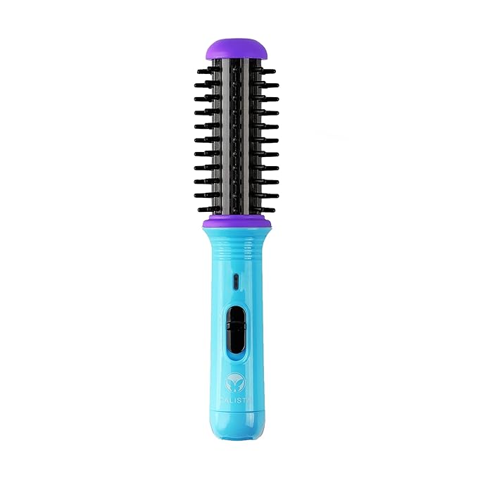 CALISTA GoGo Mini Heated Round Brush | Curl, Touch-Up, De-Frizz, Smooth, and Style Hair with Mini 7” Styling Tool | Heats to 365°F | Perfect Travel Tool | Dual Voltage (Berry Burst)