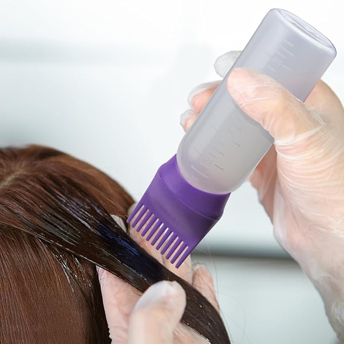 ELANE 4 Pack Hair Oiler Comb Bottle,Root Comb Applicator Bottle for Hair Oil Scalp Hair Oiling Applicator(Grey+Purple)