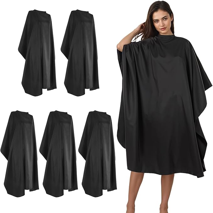 5 Pcs Black Hair Salon Capes,55 X 47 Inches Professional Waterproof Salon Barber Cape with Adjustable Snaps,Hairdressing Styling Nylon Hair Cutting Cape for Haircutting Dyeing Styling